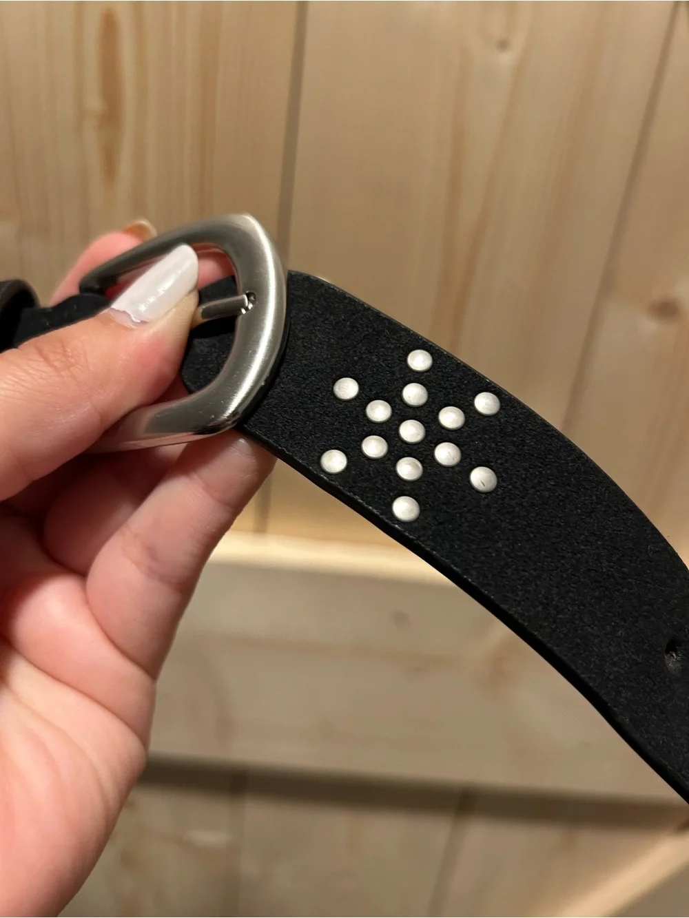 Lucky Brand Black Suede Studded Belt with Silver Buckle
